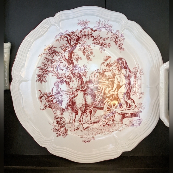 Red/Burgundy New England Toile by Tabletops Unlimited Set of Four - Picture 4 of 7